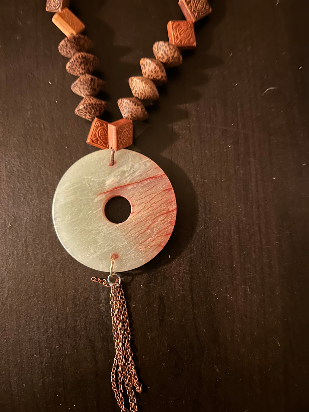 Natural Carved Bead Pendant Necklace