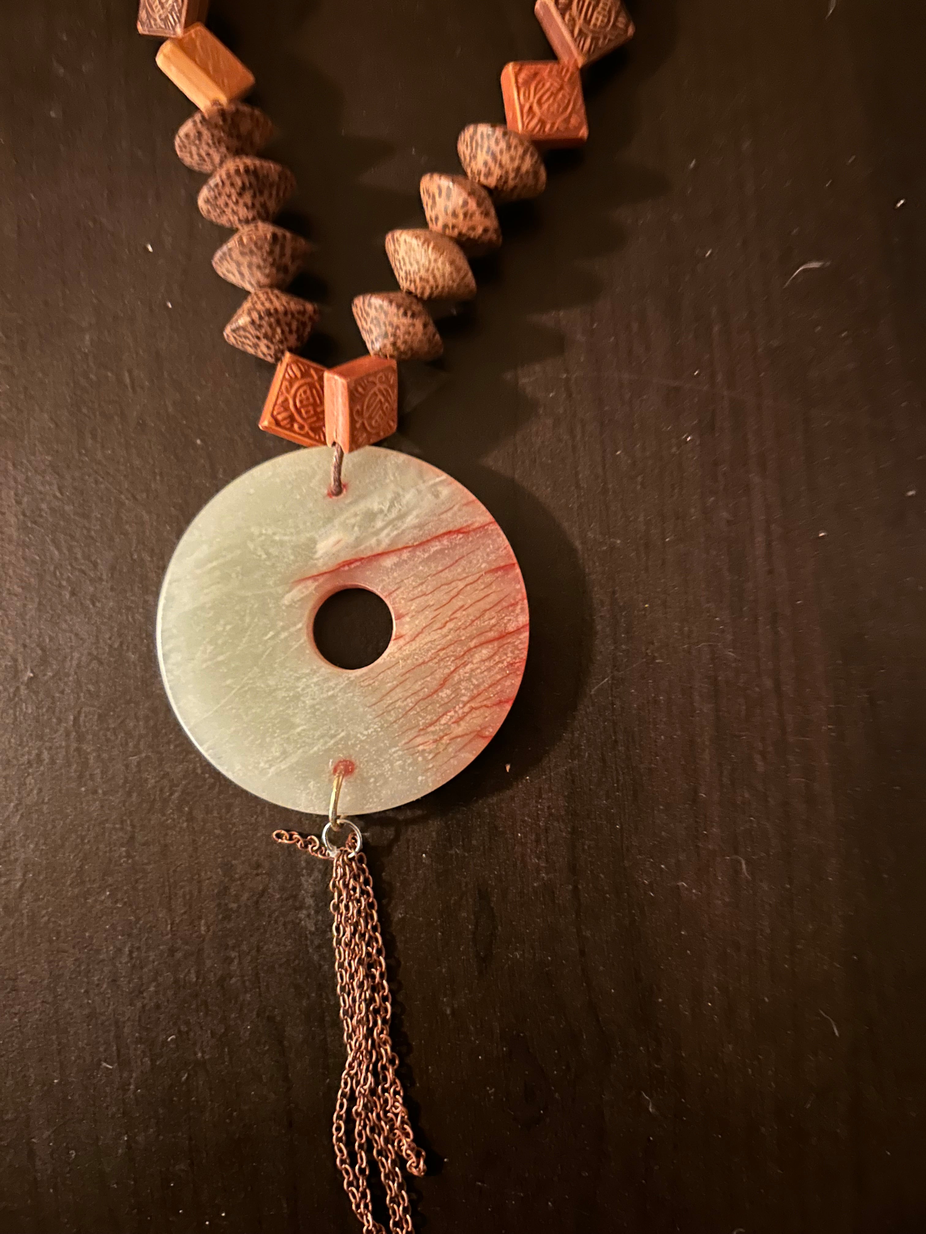 Natural Carved Bead Pendant Necklace