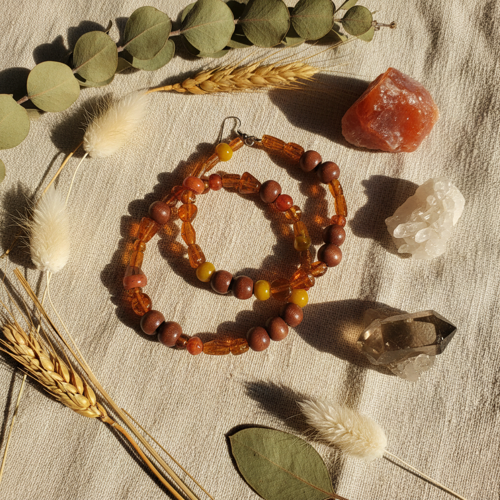 Amber Beaded Hoops - Boho Flat Lay