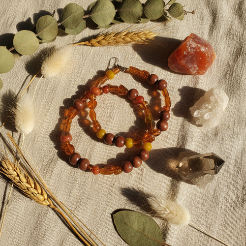 Amber Beaded Hoops - Boho Flat Lay