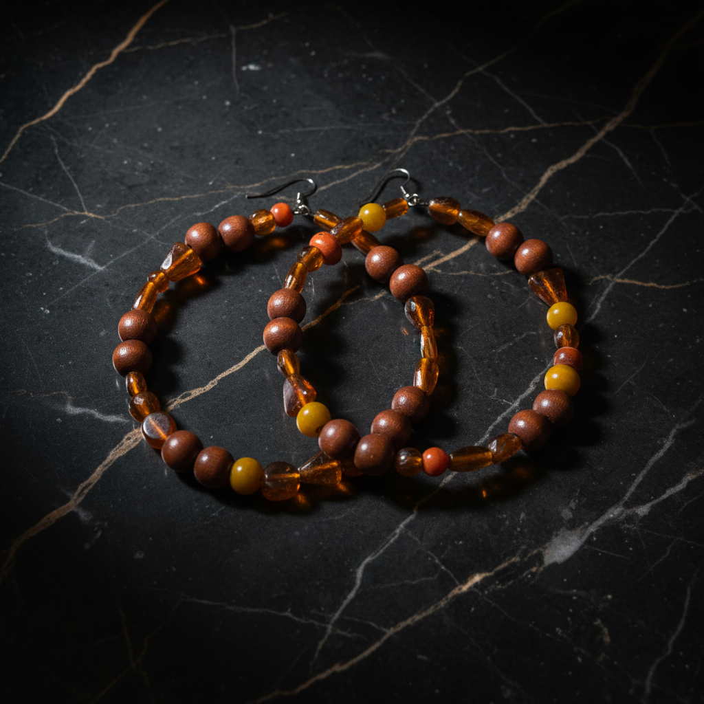 Amber Beaded Hoops - Dark Moody Marble