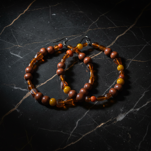 Amber Beaded Hoops - Dark Moody Marble