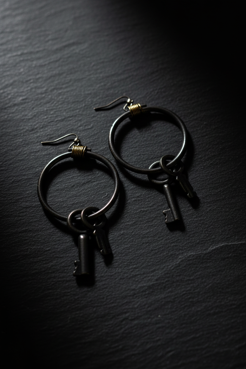 Antique Skeleton Key Hoop Earrings