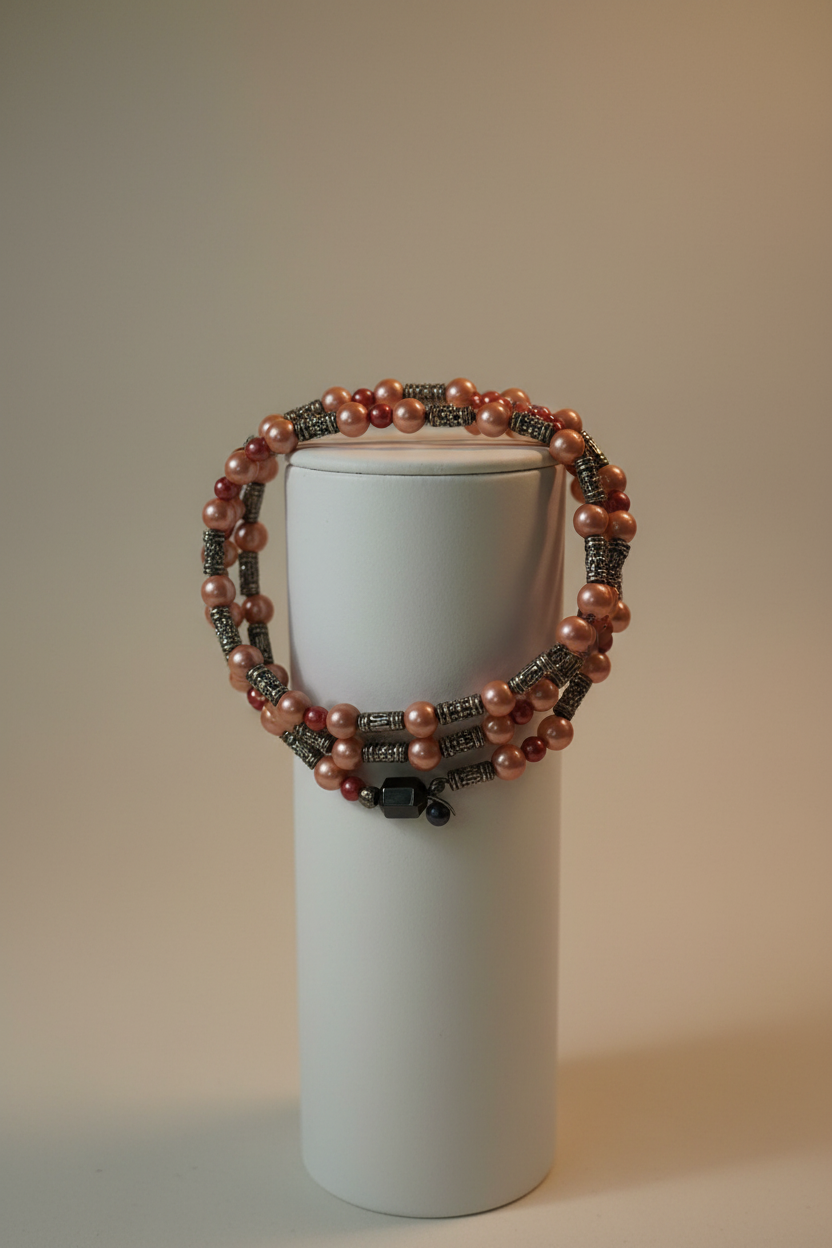 Blush Pearl Silver Tube Bracelet on Stand