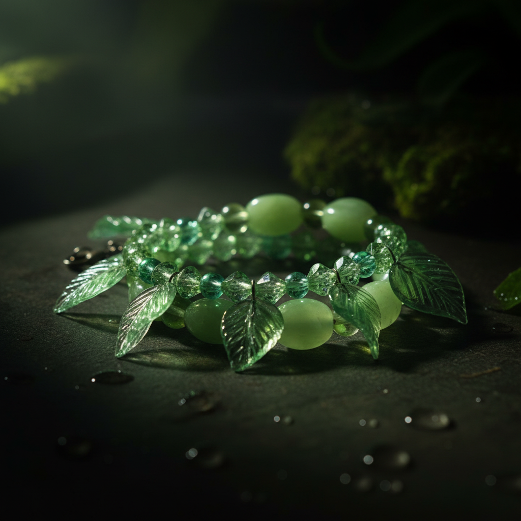 "Whispering Willow Glass Leaf Bracelet"