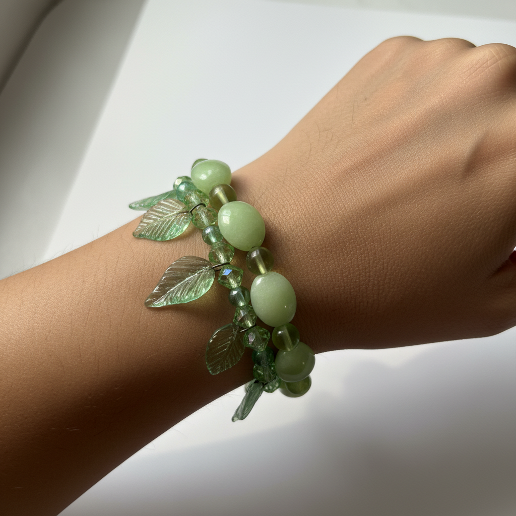 "Whispering Willow Glass Leaf Bracelet"