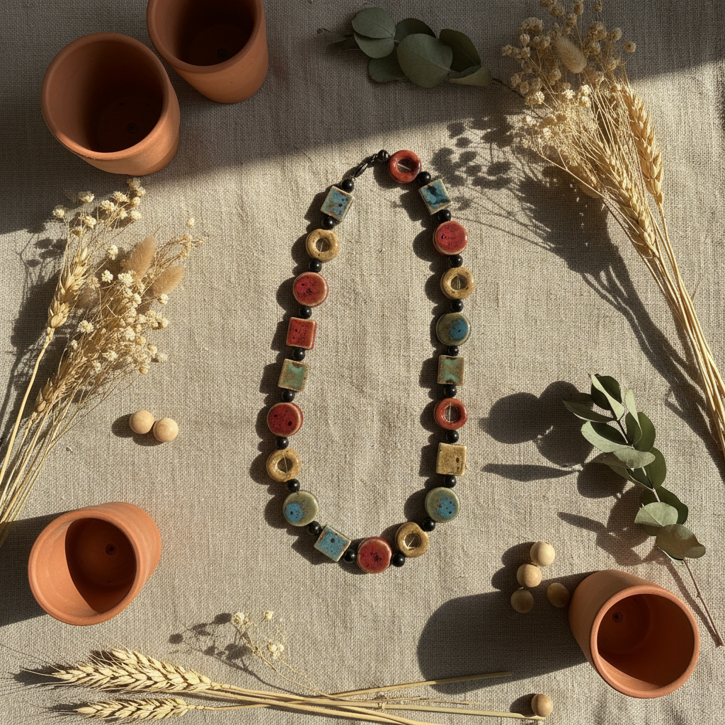 Ceramic Bead Necklace Light Natural