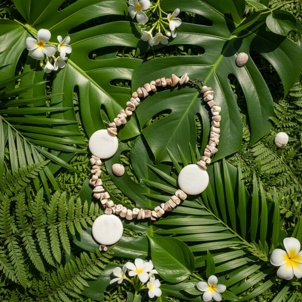 Coastal necklace tropical flat lay