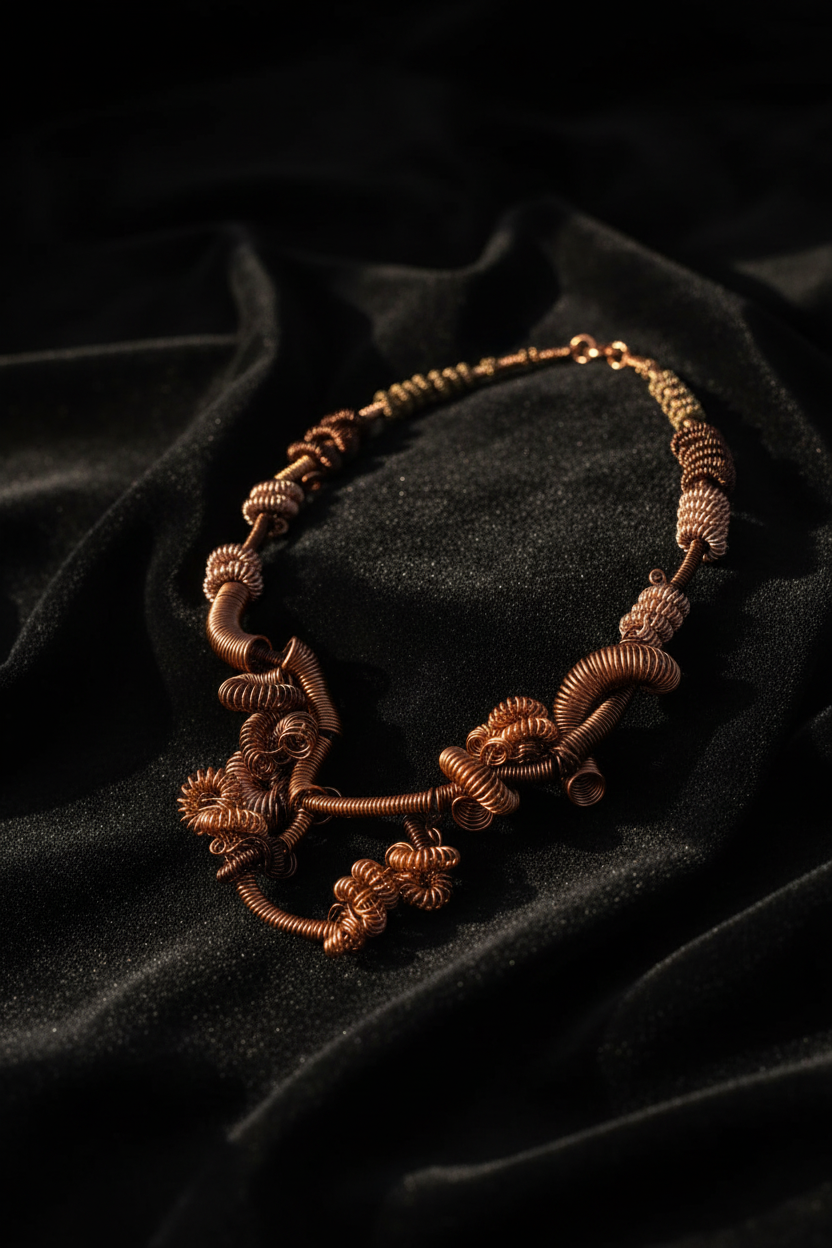 Copper necklace black velvet