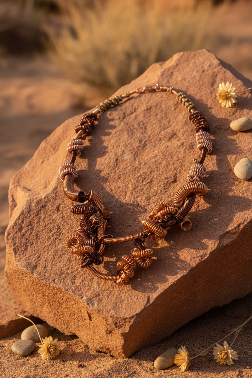 Copper Wire Statement Necklace - Desert Terracotta