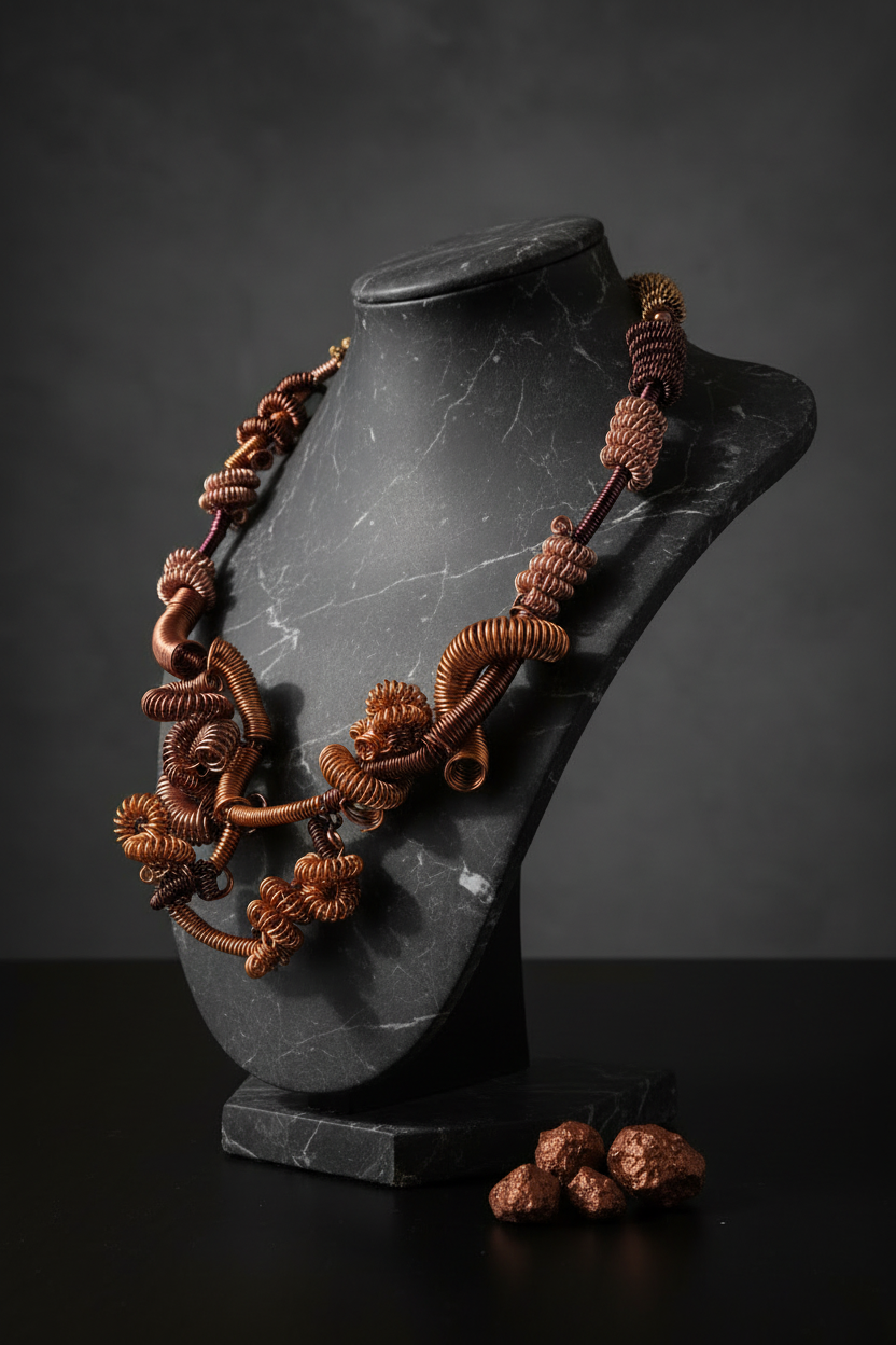 Copper Wire Statement Necklace - Marble Bust