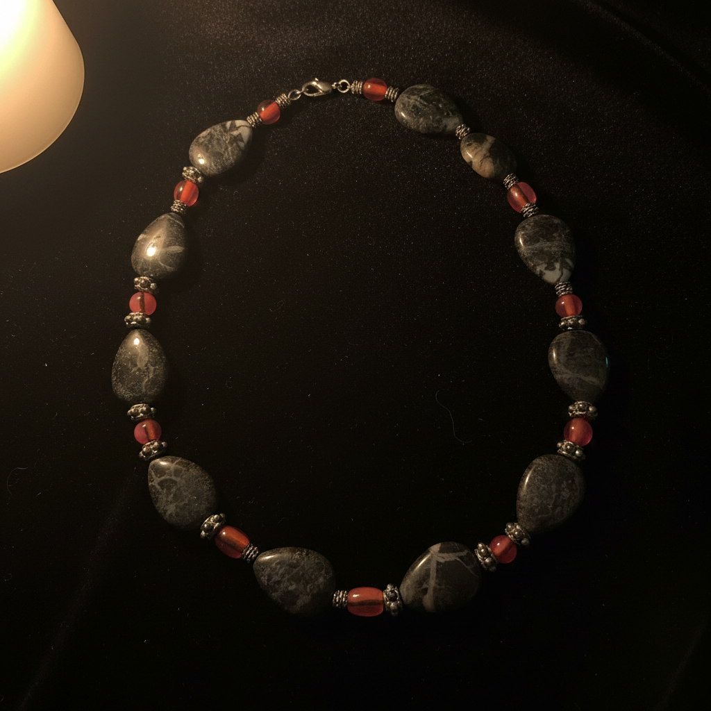 Dark Stone Pink Bead Necklace Moody
