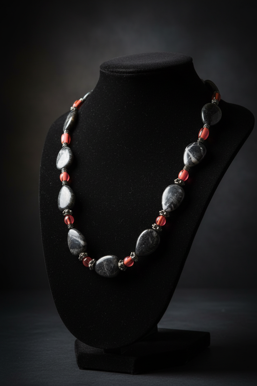 Dark Stone Pink Bead Necklace Stand