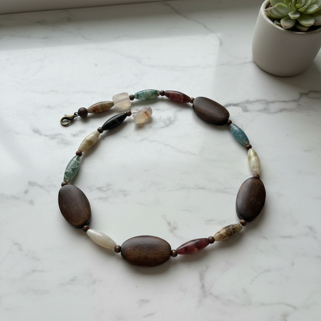 Dark Wood & Agate Necklace