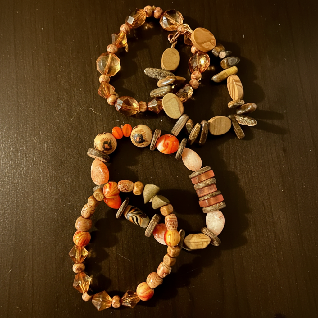 Earthy Beaded Bracelets Dark Moody Flat Lay