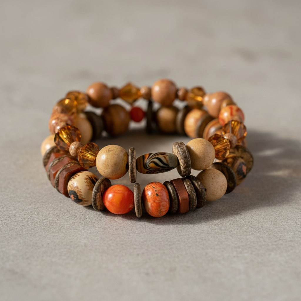 Earthy Beaded Bracelets Stacked Detail