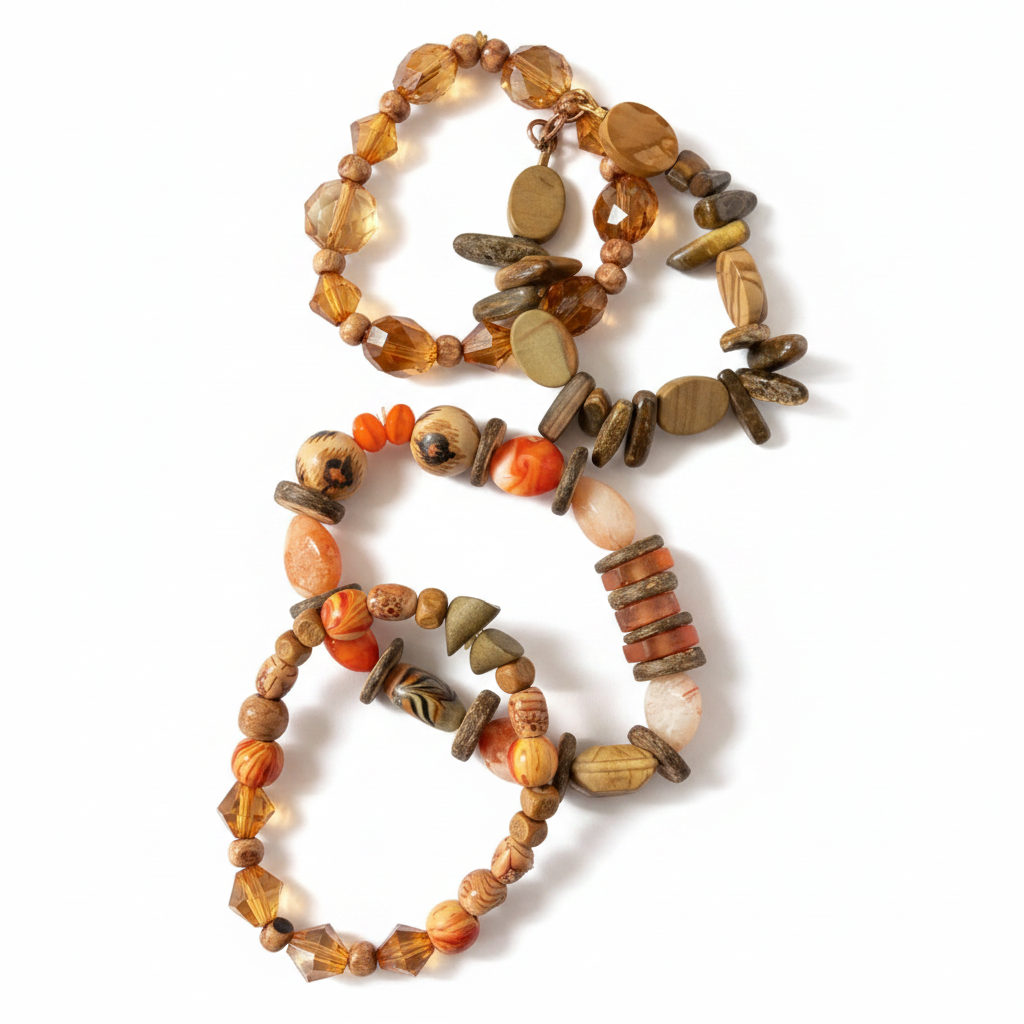 Earthy Beaded Bracelets White Studio