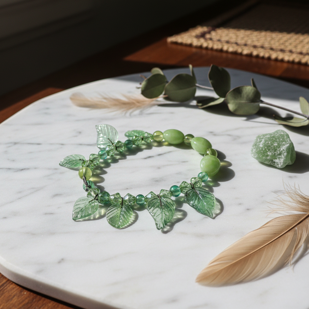 "Whispering Willow Glass Leaf Bracelet"