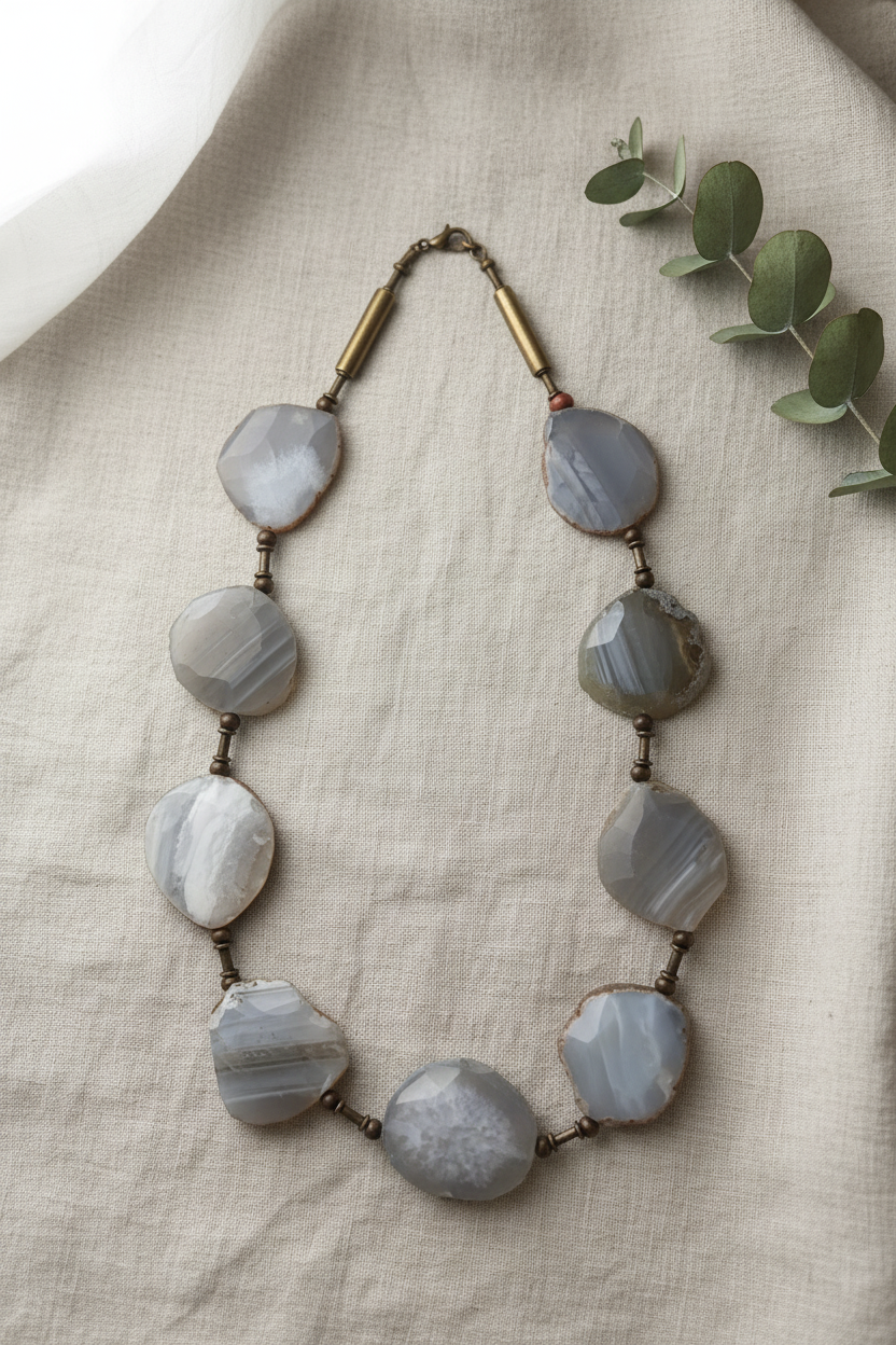 Grey Agate Necklace Natural Flat Lay