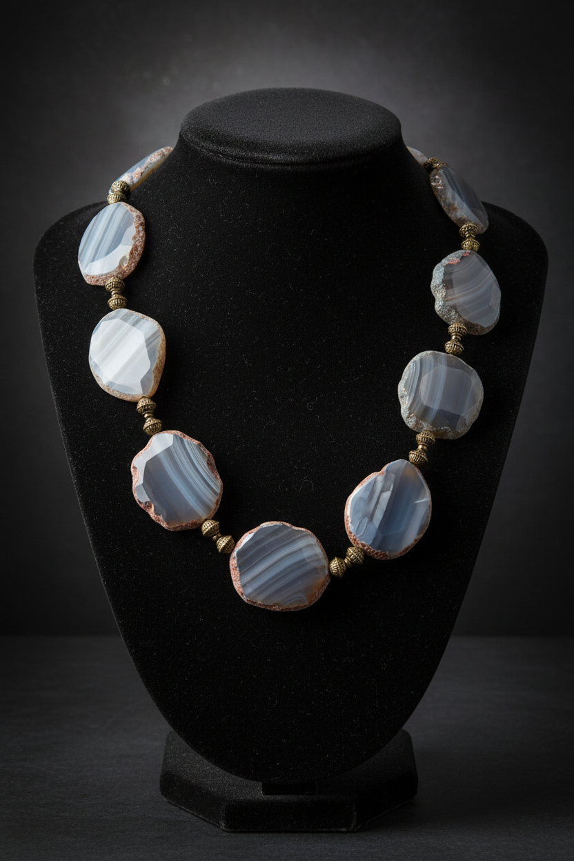 Grey Agate Statement Necklace on Display