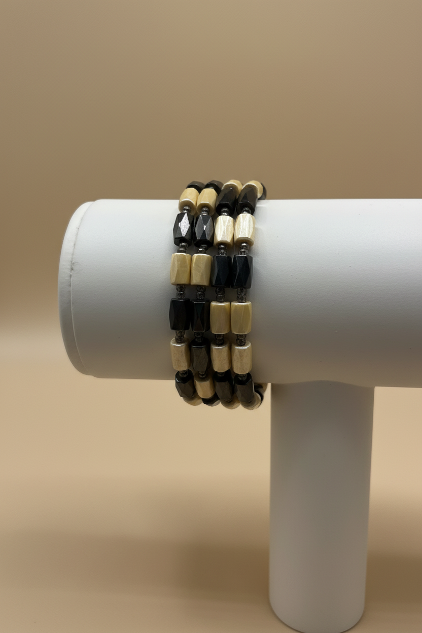 Hematite Shell Tile Bracelet on Stand