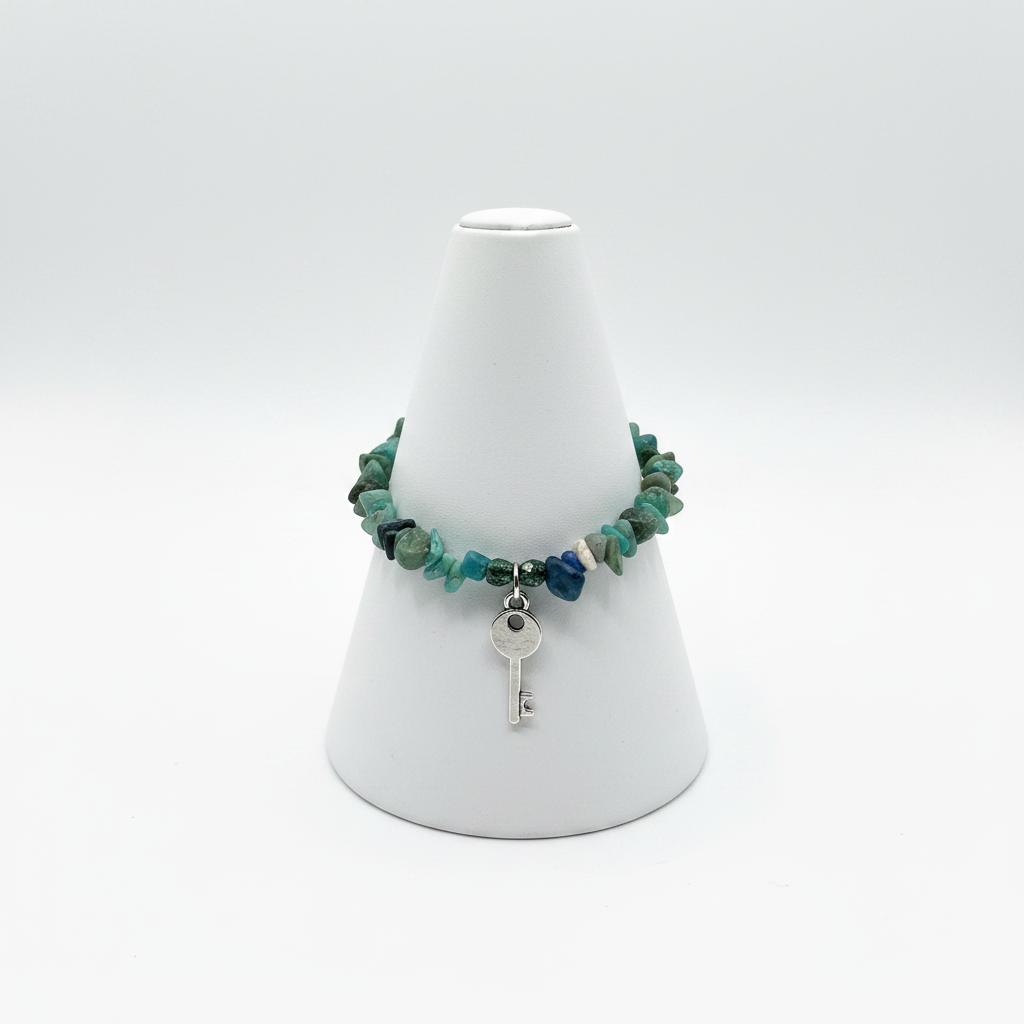 Green teal chip stone bracelet white studio shot