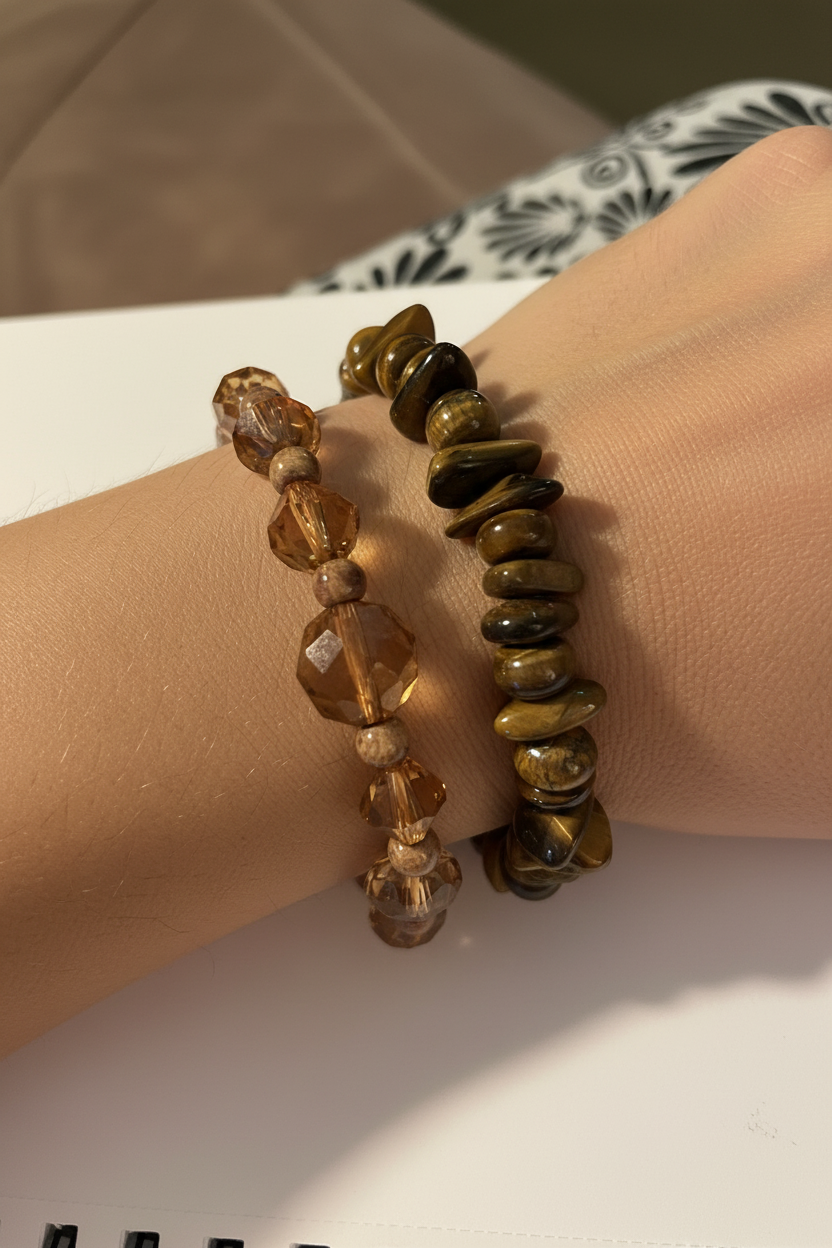 Golden Hour Bracelet Set stacked on wrist