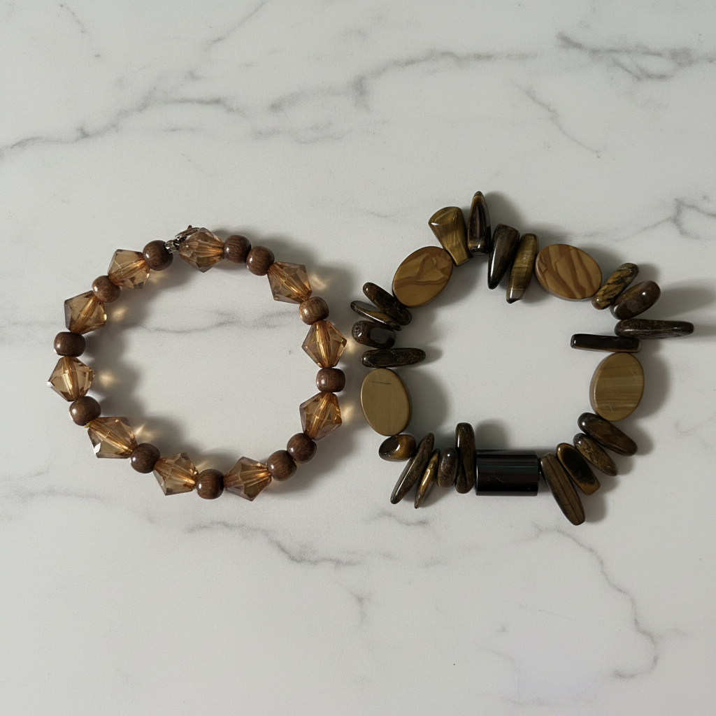 Golden Hour Bracelet Set flat lay on marble surface