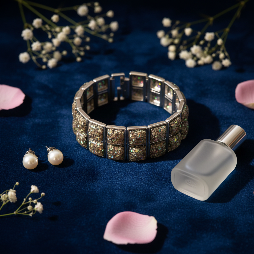 Midnight Shimmer Panel Bracelet - Luxury Flat Lay
