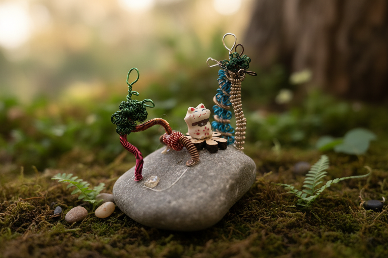 Miniature Wire Sculpture Garden - Lucky Cat