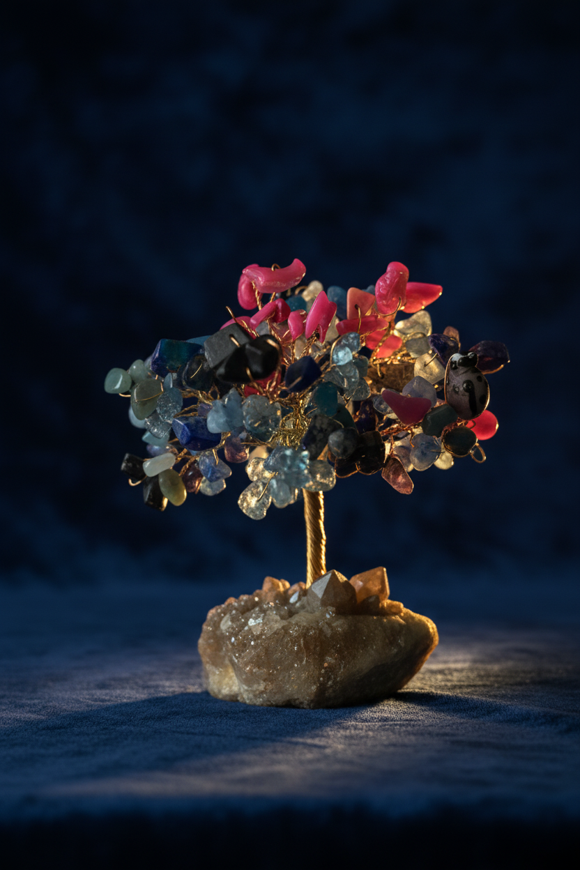 Mixed Crystal Wire Tree — Navy Velvet