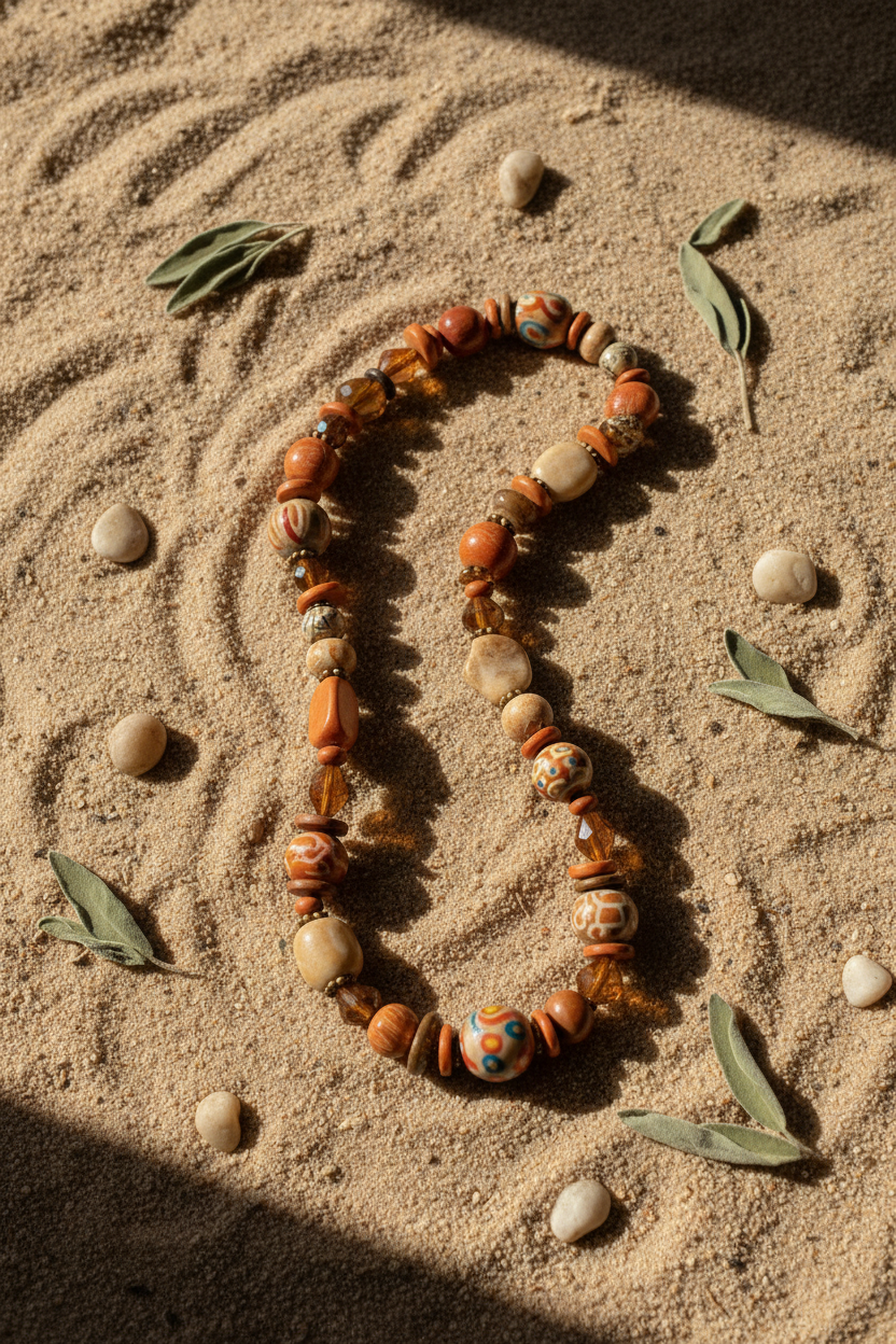 Natural Carved Bead Necklace - Desert Sand Setting