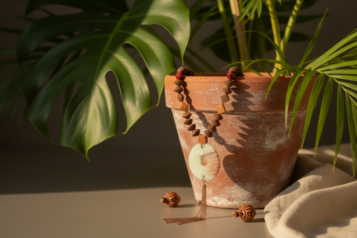 Natural Carved Bead Pendant Necklace