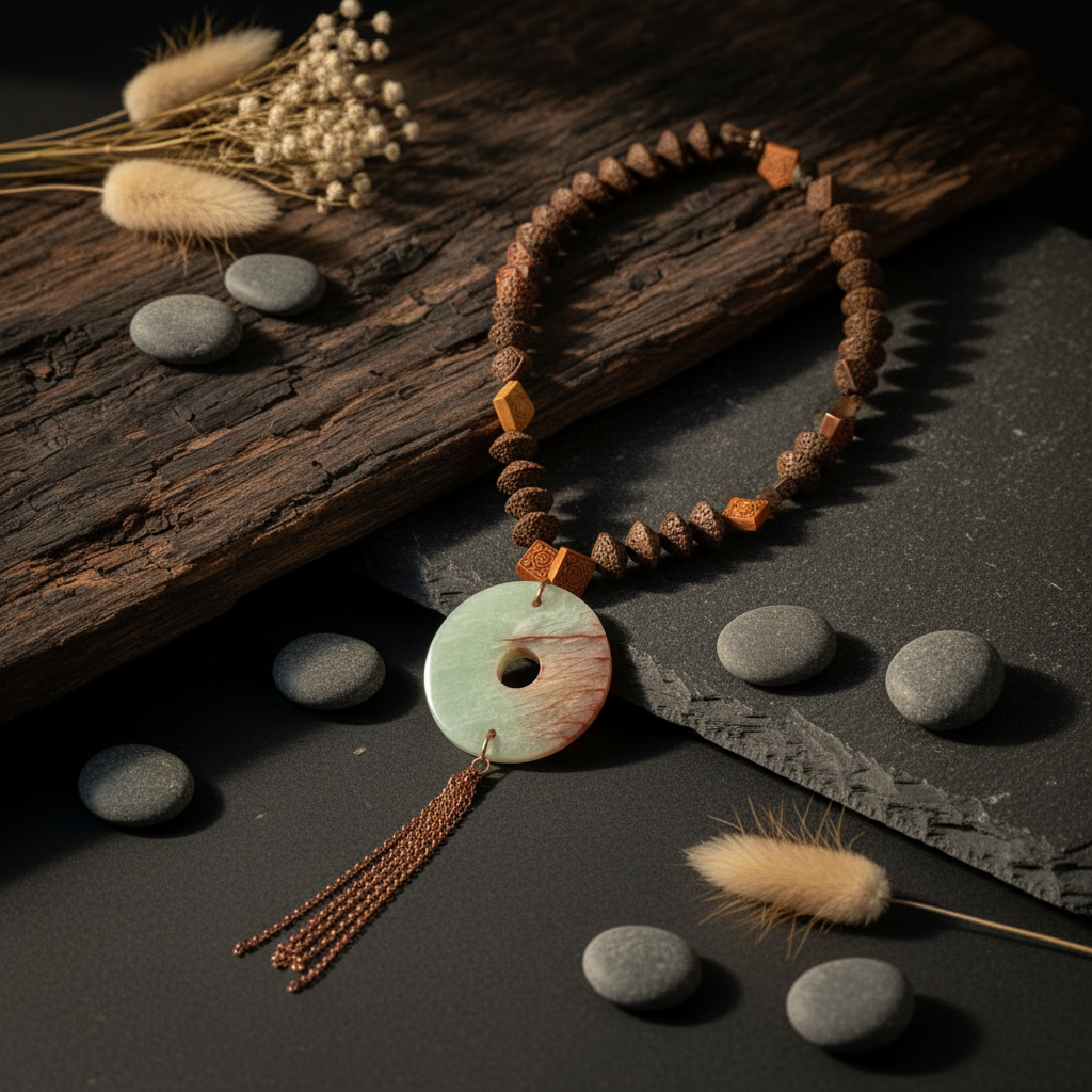 Natural Carved Bead Pendant Necklace