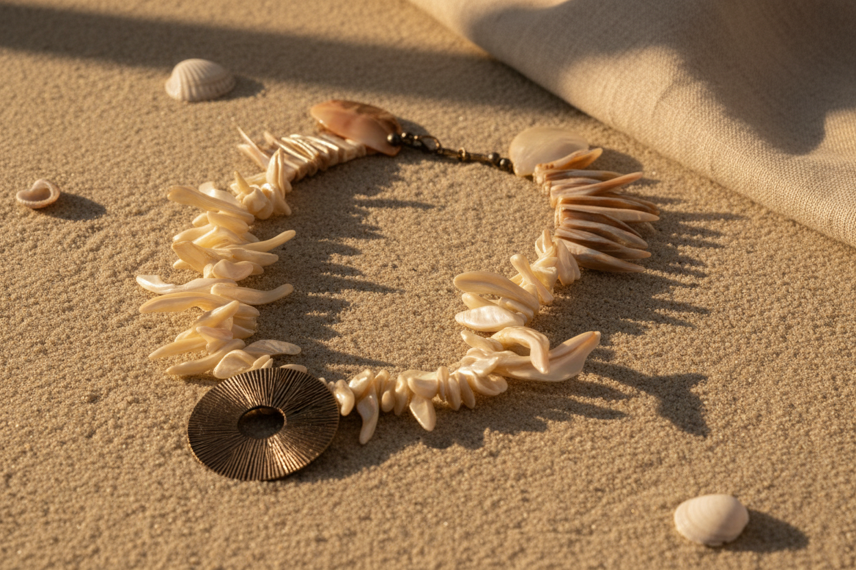Natural Shell & Metal Disc Pendant Necklace
