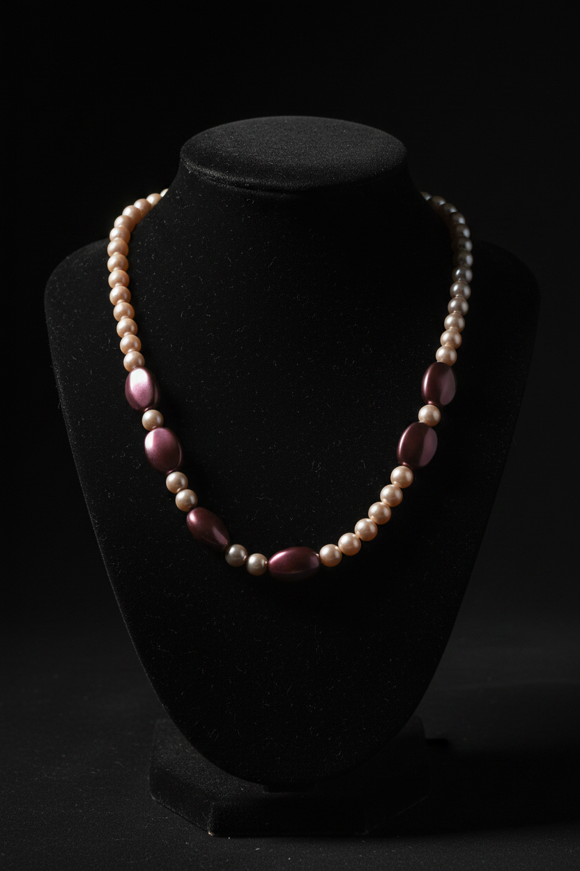 Pearl & Burgundy Necklace - Editorial