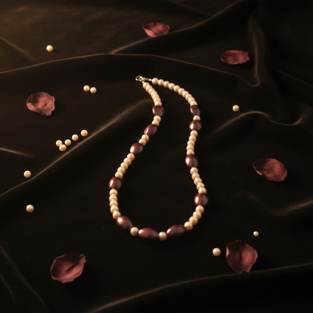 Pearl & Burgundy Necklace - S-Curve