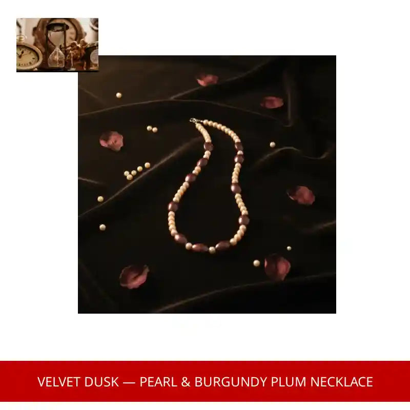 Velvet Dusk &mdash; Pearl & Burgundy Plum Necklace by@Outfy