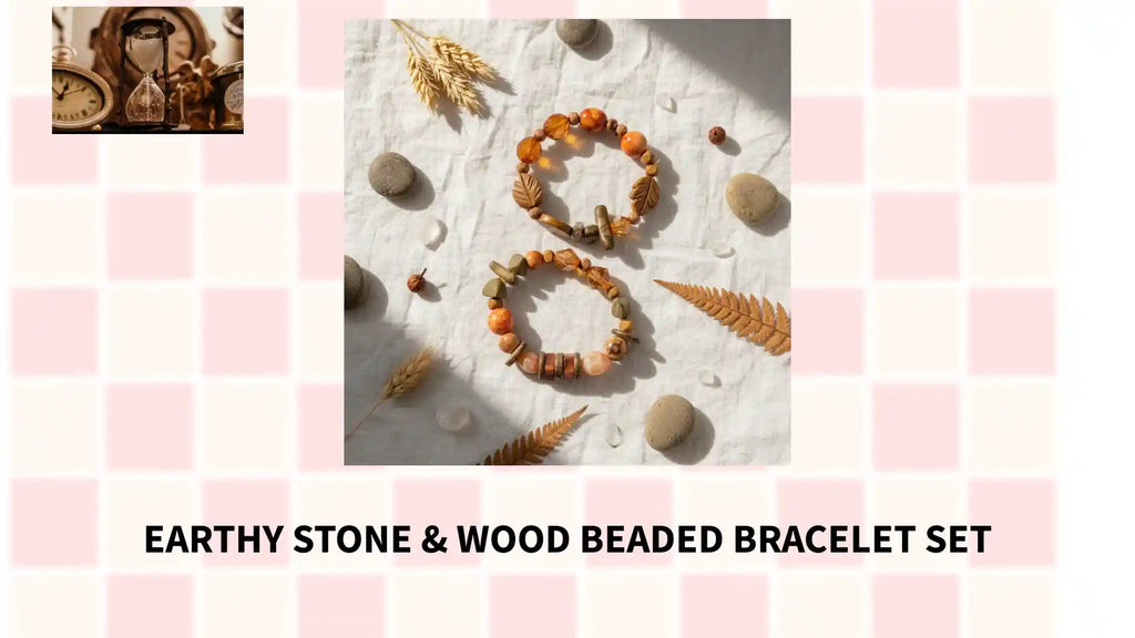 Earthy Stone &amp; Wood Beaded Bracelet Set by@Outfy
