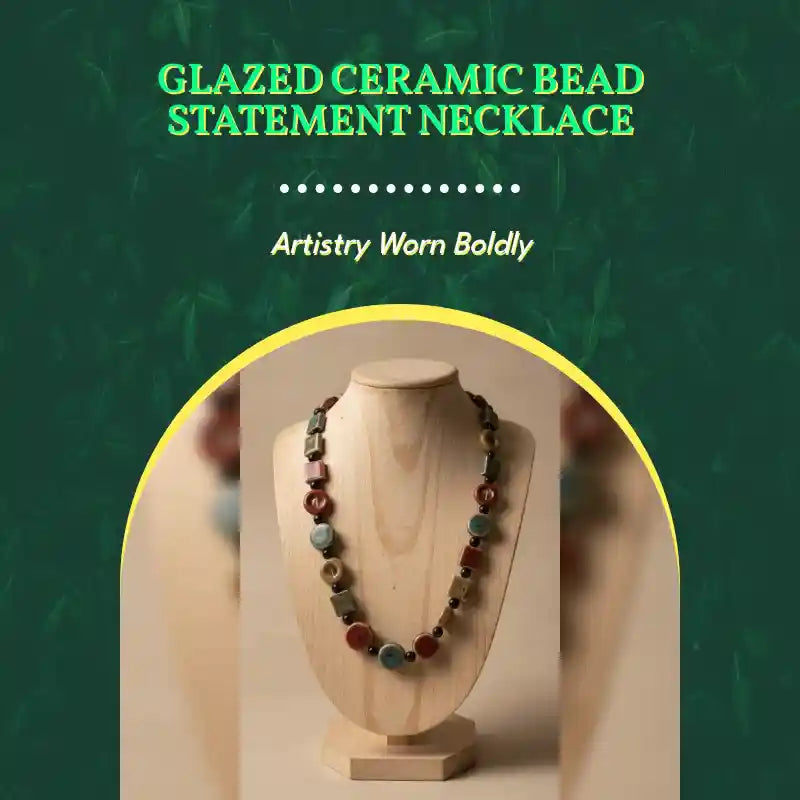 Glazed Ceramic Bead Statement Necklace by@Outfy