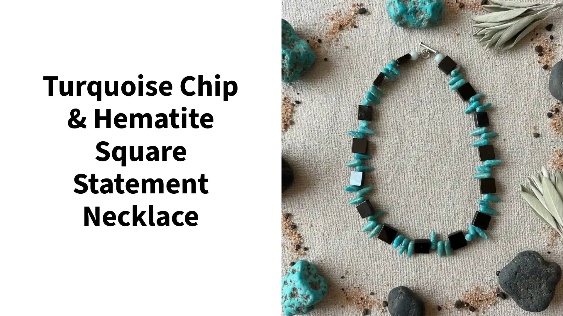 Turquoise Chip &amp; Hematite Square Statement Necklace by@Outfy
