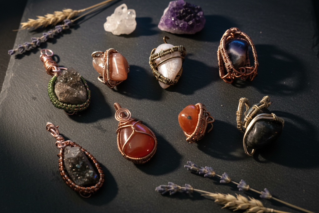 Radiant Wire-Wrapped Gemstone Pendant Collection