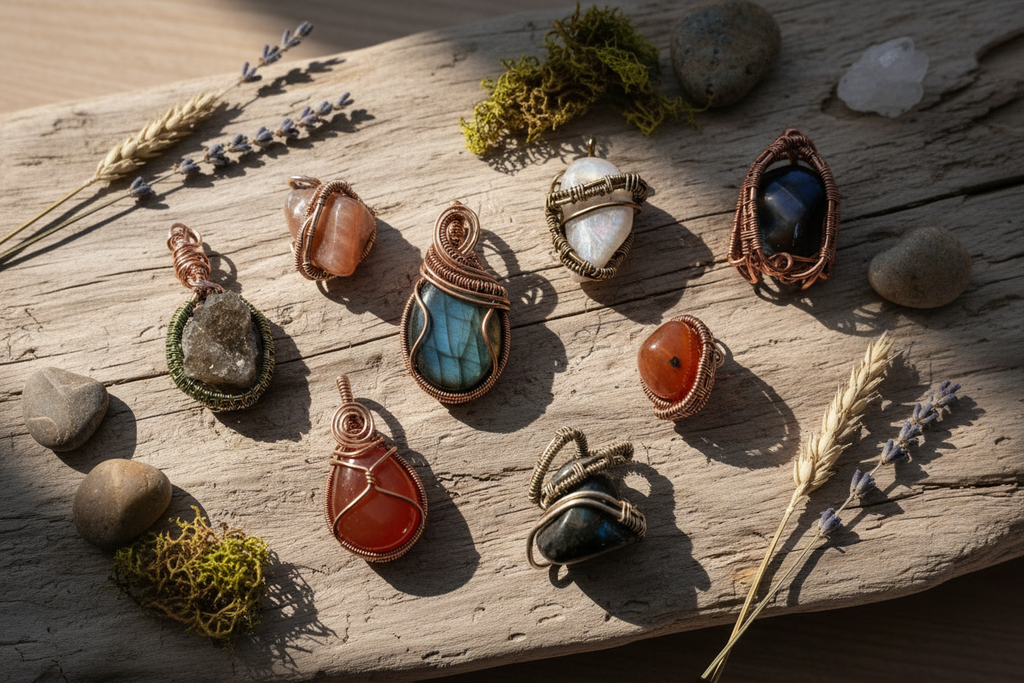 Radiant Wire-Wrapped Gemstone Pendant Collection