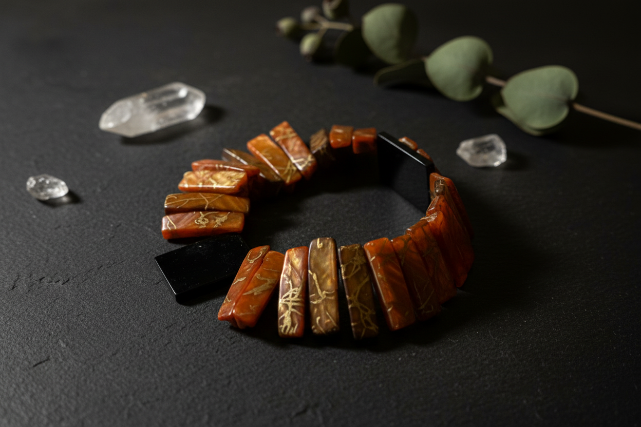 Rectangular Marbled Stone Bead Bracelet