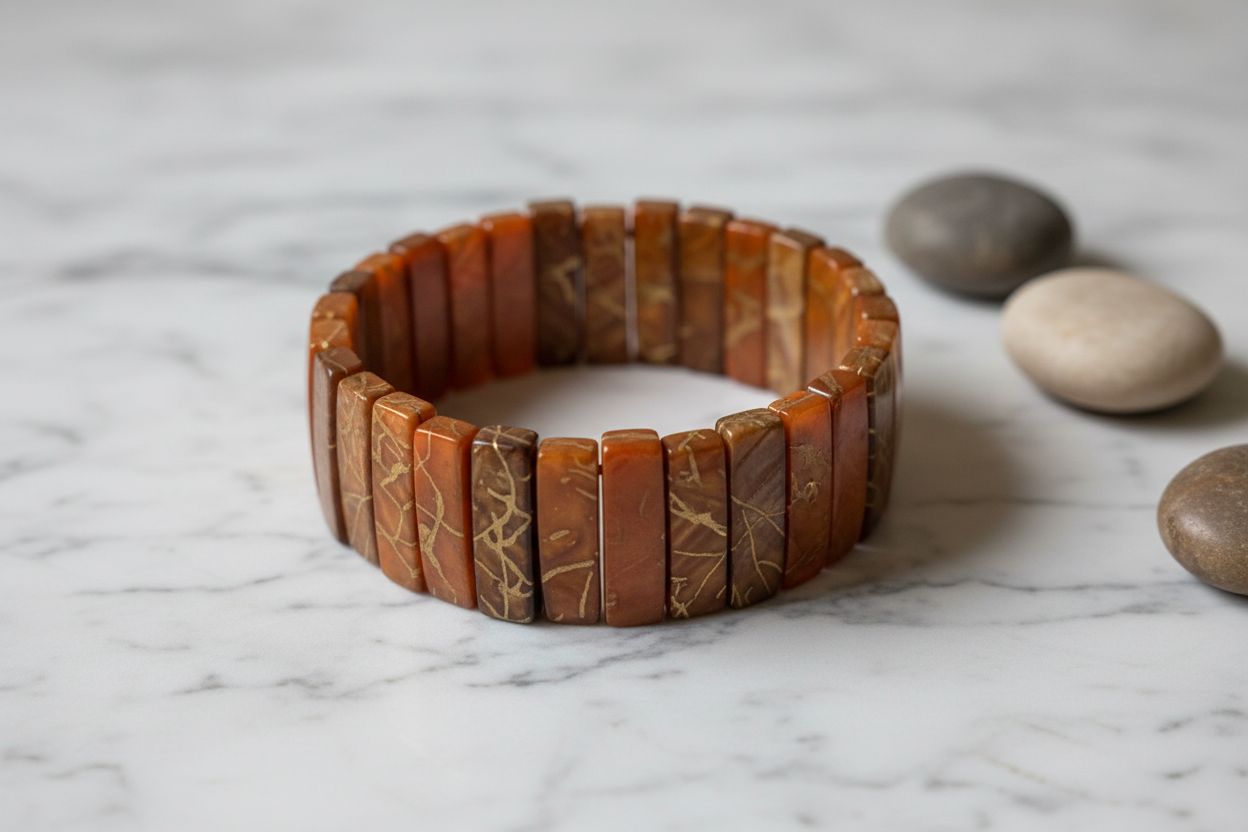 Rectangular Marbled Stone Bead Bracelet