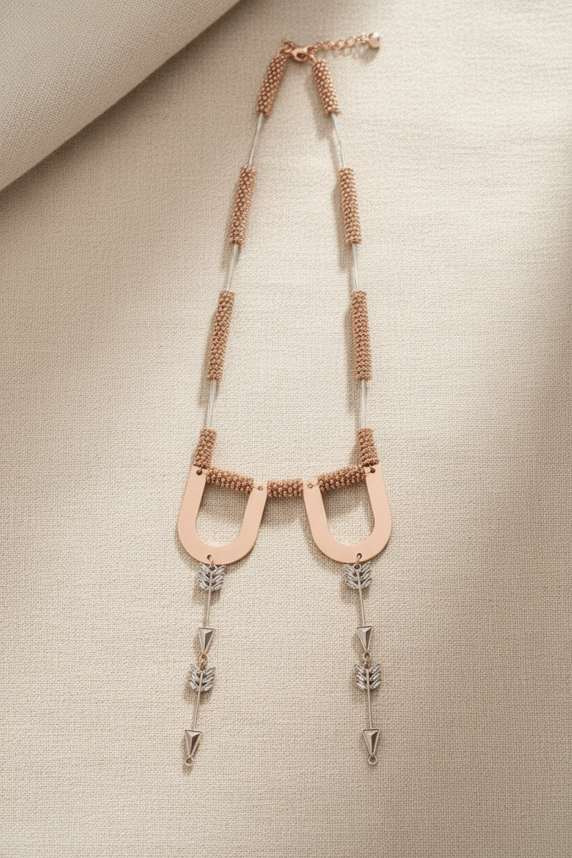 Rose Gold Arrow Necklace - Sand Linen Portrait