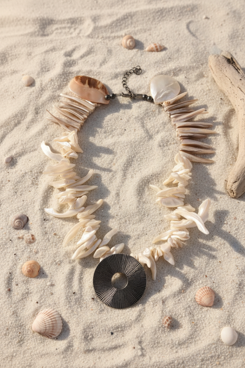 Shell Chip Necklace Coastal Flat Lay