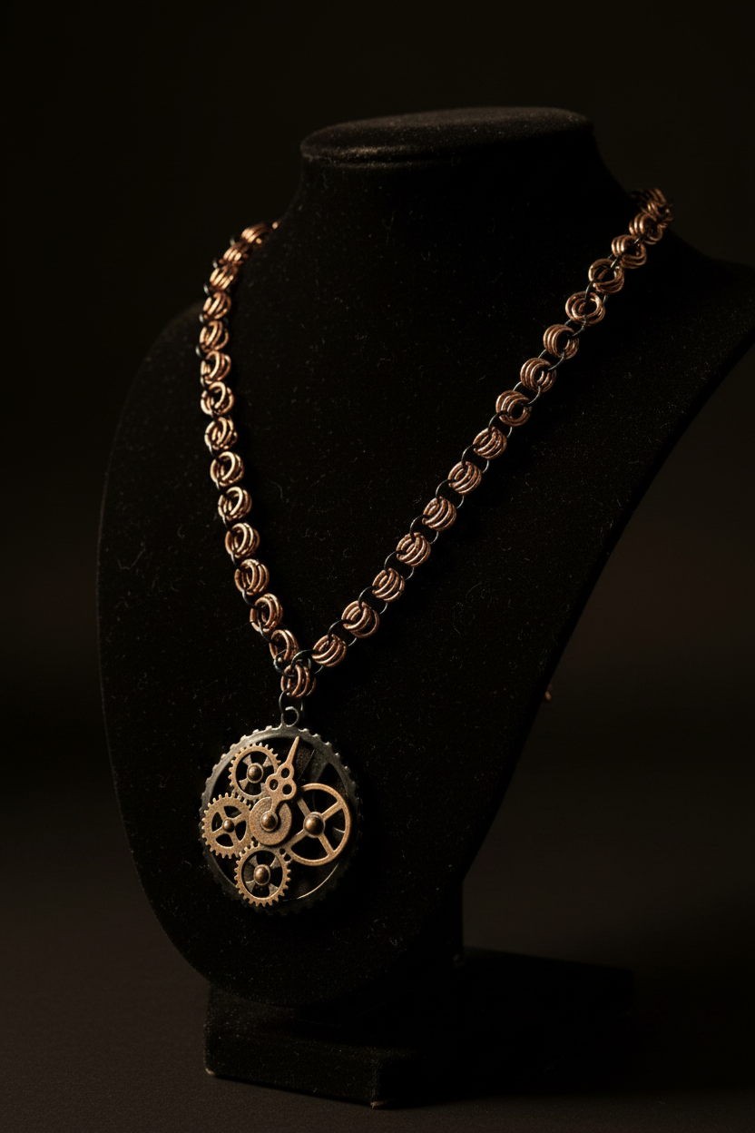 Steampunk Gear Necklace on Display