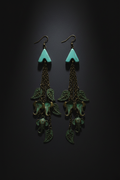Turquoise Arrow & Elephant Charm Tassel Earrings - Dark