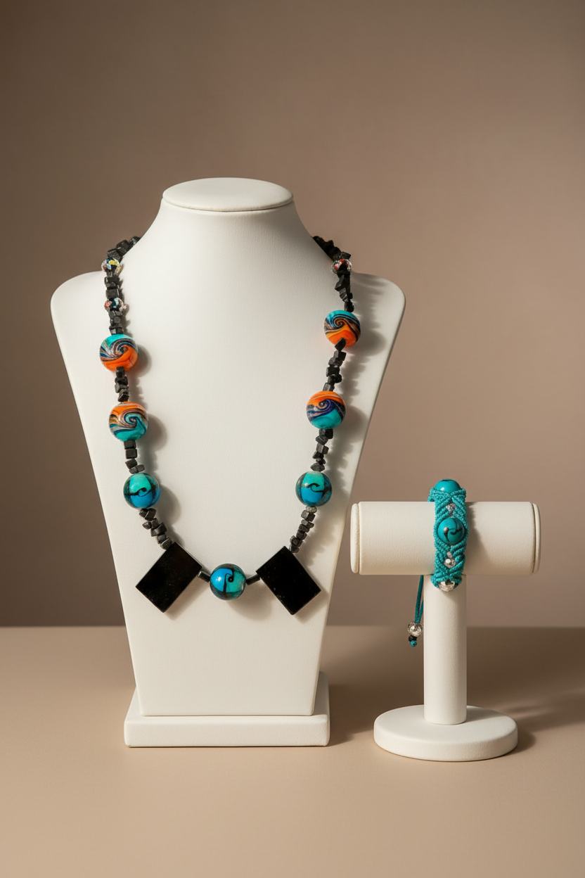Turquoise Lampwork Set on Display